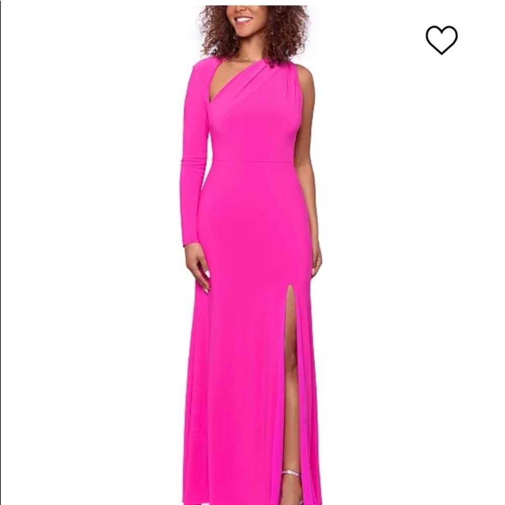 BETSY & ADAM
One-Sleeve Asymmetrical Cutout Gown
